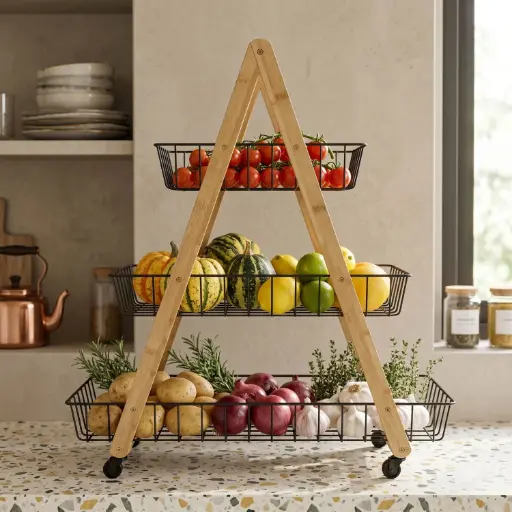 [BATHAC69] 360 HOME BAMBOO AND WOOD FOLDING WIRE BASKET BLACK FRAME 60x35x90