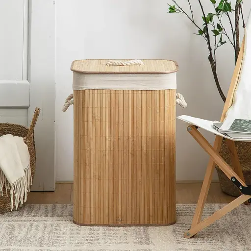 [BATHAC73] 360 HOME STORAGE BASKET RECTANGULAR NATURAL BAMBOO WITH LID 41x31x57