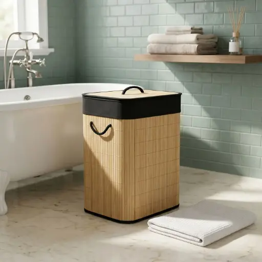 [BATHAC76] 360 HOME STORAGE BASKET RECTANGULAR NATURAL BAMBOO WITH LID  40x30x50