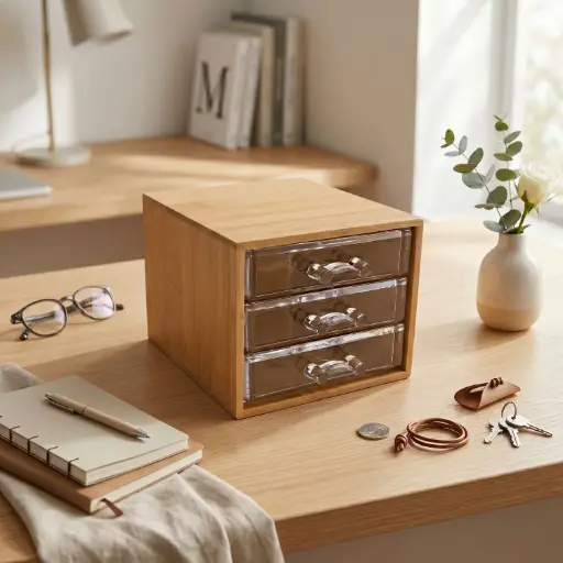 [BATHAC82] 360 HOME STORAGE JEWELRY BOX 3 LAYERS POLYSTERINE+BAMBOO 12.3*15.3*11.0 WEIGHT 540g