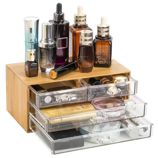 [BATHAC84] 360 HOME JEWELRY BOX LARGE 3 LAYERS 4COMPARTMENTS POLYSTERINE+LID BAMBOO 24.3×15.3×11.0，900g