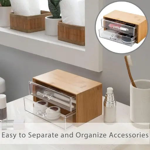 [BATHAC85] 360 HOME STORAGE JEWELRY BOX SMALL DOUBLE LAYER POLYSTERINE+BAMBOO:19.0*11.7*9.6 WEIGHT:439g