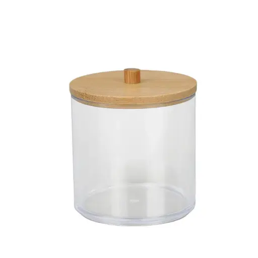 [BATHAC90] 360 HOME COTTON SWAB JAR LARGE CYLINDRICAL POLYSTIRENE+LID BAMBOO：⌀9.7*10.8 WEIGHT 135g