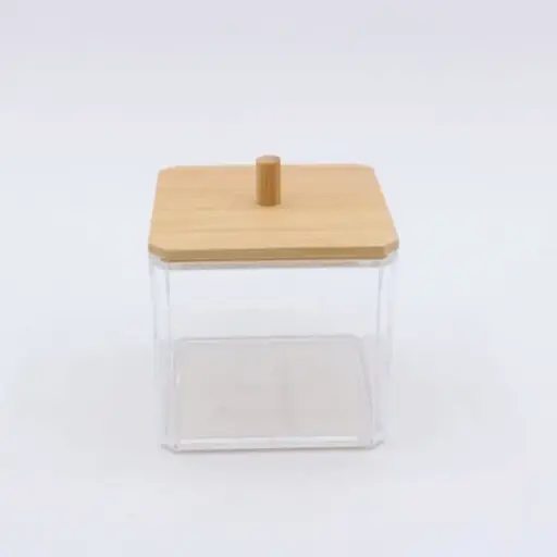 [BATHAC91] 360 HOME MAKE-UP STORAGE BOX SQUARE SMALL POLYSTIRENE+LID BAMBOO：9.4*9.4*8.5WEIGHT:135g