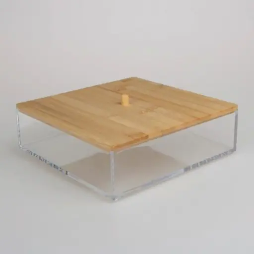[BATHAC92] 360 HOME COSMETIC STORAGE BOX SQUARE LARGE FLAT POLYSTIRENE+LID BAMBOO：20*20*6.55 WEIGHT：480g
