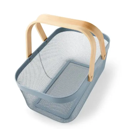 [BATHAC104] 360 HOME IRON STORAGE BASKET SILVER 40×24.5×18.5 DOUBLE HAND BAMBOO