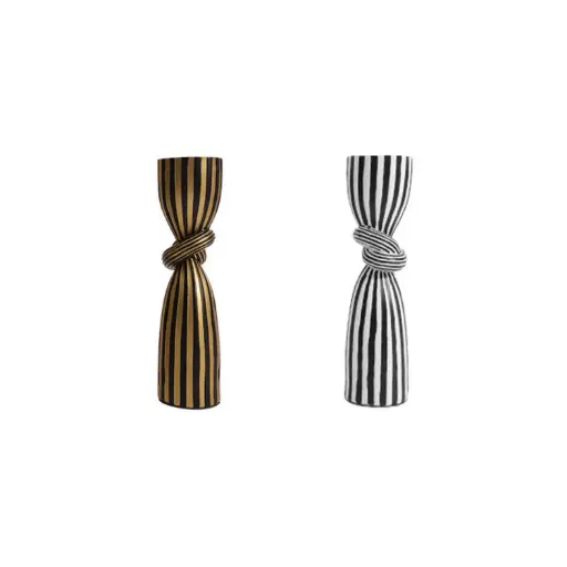 [HODE52] 361 HOME STRIPED TWISTED CANDLESTICK WITH A KNOT 10*10*30 BLACK & WHITE