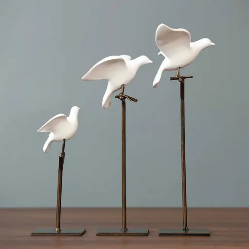 [HODE71] 359 HOME DECORATIVE PERCHED BIRDS S,M,L WHITE/BLACK