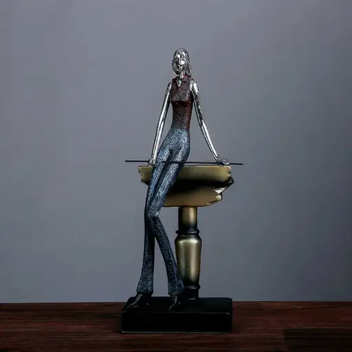 [HODE75] 360 HOME WOMAN PLAYING BILLIARD STATUE 16.5*9.5*32.8cm MULTICOLOR