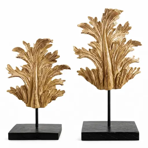 [HODE80] 360 HOME RUSTIC LEAF ON STAND 19*10*33CMBEIGE