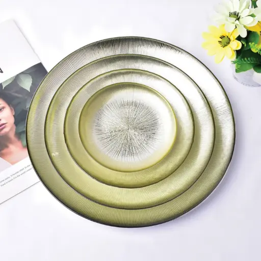 [GLPLA5] 360 HOME GLASS PLACEMAT STRIPED ELECTROPLATE 21CM GOLD