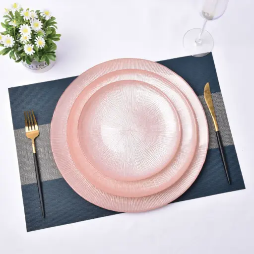 [GLPLA7] 360 HOME GLASS PLACEMAT STRIPED SPRAY PAINT 27CM PINK
