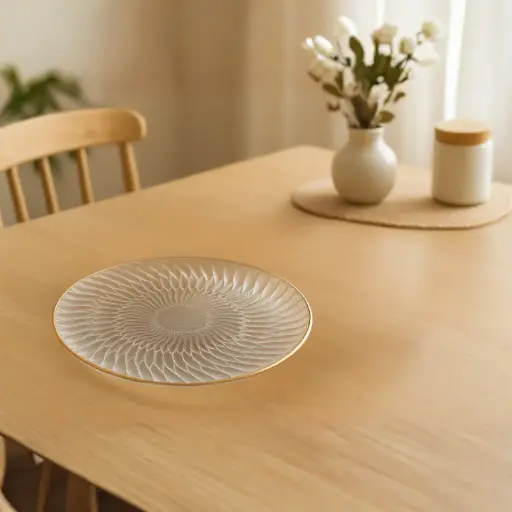 [GLPLA14] 360 HOME GLASS PLACEMAT STRIPED ELECTROPLATE EDGE 27CM