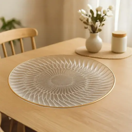 [GLPLA15] 360 HOME GLASS PLACEMAT STRIPED ELECTROPLATE EDGE 33CM