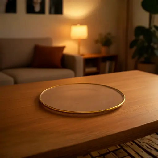 [GLPLA18] 360 HOME GLASS PLACEMAT STRIPED GOLD ELECTROPLATE EDGE 33CM