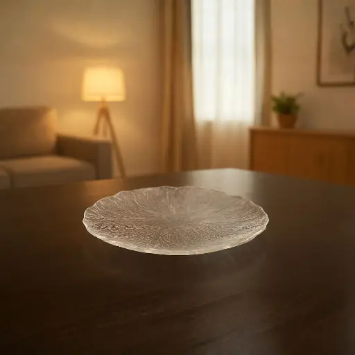 [GLPLA24] 360 HOME GLASS PLACEMAT FLOWER  STRIPED SHAPE GOLD ELECTROPLATE EDGE 21CM