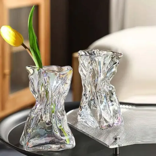 [VASE42-7] 360 HOME VASE GLASS 9.5*10.5*16 CLEAR  WATER CULTURE PAPER BAG SHAPE