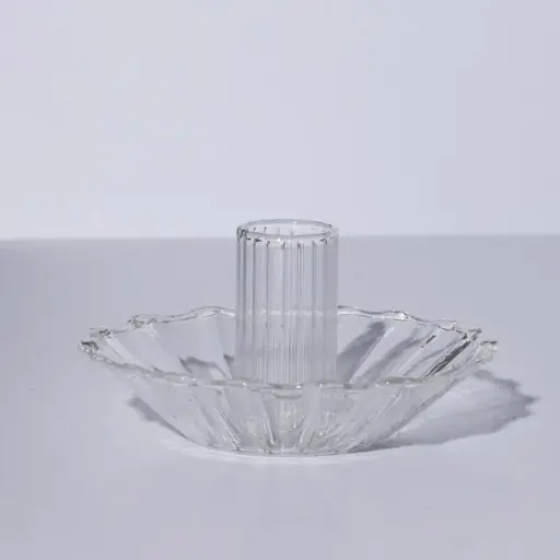 [VASE42-11] 360 HOME CANDLESTICK GLASS 10*6CM CLEAR FLUTED