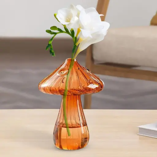[VASE42-115] 360 HOME VASE GLASS MUSHROOM SHAPE BROWN 9*13.5