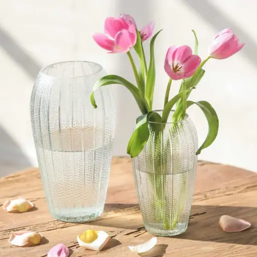 [VASE42-128] 360 HOME VASE GLASS CLEAR 8*25CM LARGE CALIBER LANTERN SHAPE