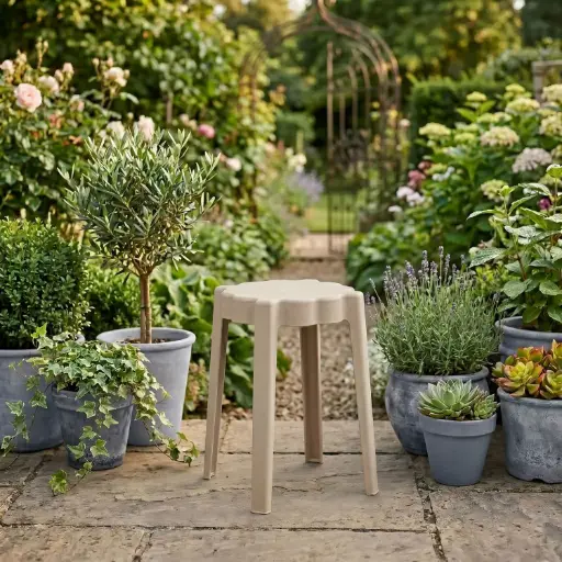 [OCHA-39] 360 HOMESTOOL STACKABLE PLASTIC POLYPROPILENE FLOWER-PETAL TOP DESIGN BEIGE