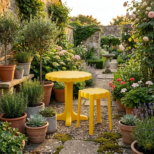 [OCHA-42] 360 HOME STOOL STACKABLE PLASTIC POLYPROPILENE FLOWER-PETAL TOP DESIGN YELLOW