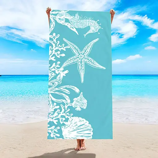[TOBEA2] 360 HOME BEACH TOWEL SEA SHELL PATTERN 100% POLYESTER 230GSM 70x140 LIGHT BLUE