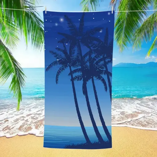 [TOBEA3] 360 HOME BEACH TOWEL PALM PATTERN 100% POLYESTER 230GSM 70x140 BLUE