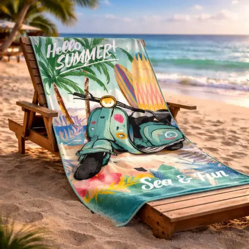 [TOBEA4] 360 HOME BEACH TOWEL MOTOCYCLE PATTERN 100% POLYESTER 230GSM 70x140 TURQUOISE