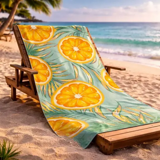 [TOBEA6] 360 HOME BEACH TOWEL ORANGE FRUIT PATTERN 100% POLYESTER 230GSM 70x140 TURQUOISE AND ORANGE