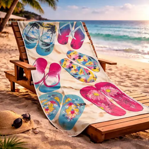 [TOBEA10] 360 HOME BEACH TOWEL FLIP FLOP PATTERN 100% POLYESTER 230GSM 70x140 TURQUOISE AND PINK
