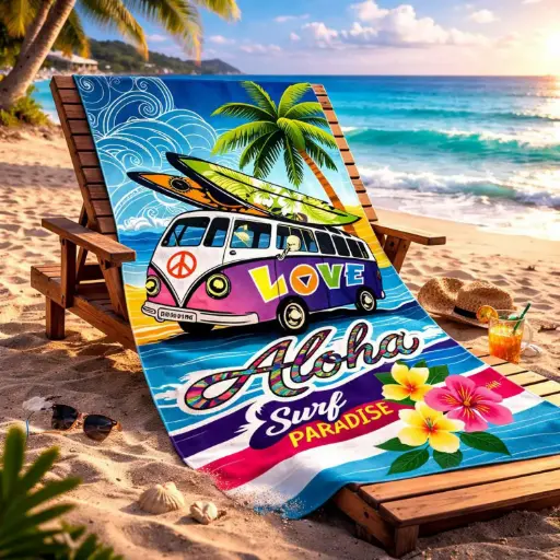 [TOBEA12] 360 HOME BEACH TOWEL ALOHA SURF PARADISE PATTERN 100% POLYESTER 230GSM 70x140 MULTICOLOR