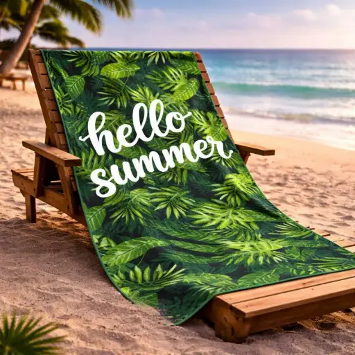 [TOBEA13] 360 HOME BEACH TOWEL LEAFS PATTERN 100% POLYESTER 230GSM 70x140 GREEN