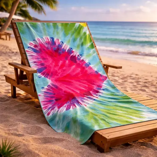 [TOBEA14] 360 HOME BEACH TOWEL HEART PATTERN 100% POLYESTER 230GSM 70x140 PINK AND TURQUOISE
