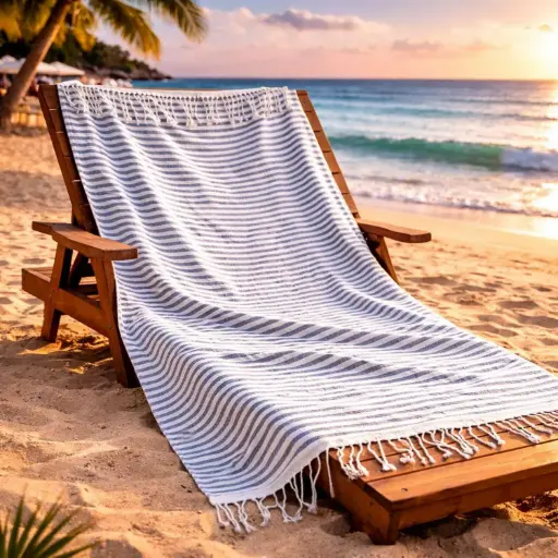 [TOBEA17] 360 HOME BEACH TOWEL PLAIN BOHEMIAN THIN STRIPES 50% POLYESTER 50% COTTON 200GSM 100x180 LIGHT GREY