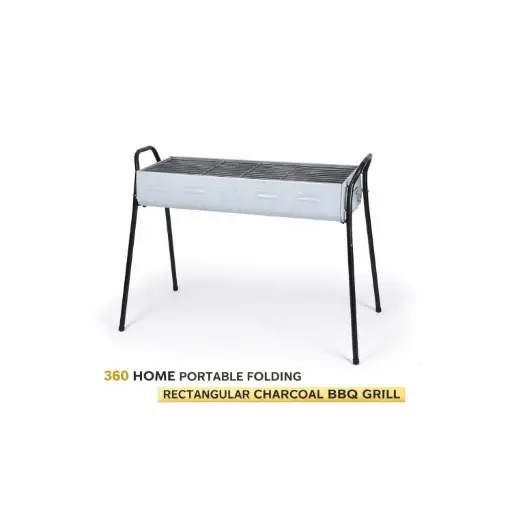 [BBQ13] 360 HOME PORTABLE FOLDING RECTANGULAR CHARCOAL BBQ GRILL  TROUGH-LIKE BODY WITH 2 BLACK CURVED HANDLES