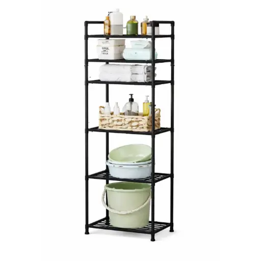 [CABIN1] 360 HOME 6-TIER IRON STANDING STORAGE RACK WITH WHEELS 42*32*168 BLACK
