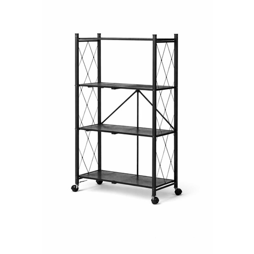 [CABIN5] 360 HOME 4-TIER IRON FOLDABLE STORAGE RACK WITH WHEELS 71*34*123 BLACK