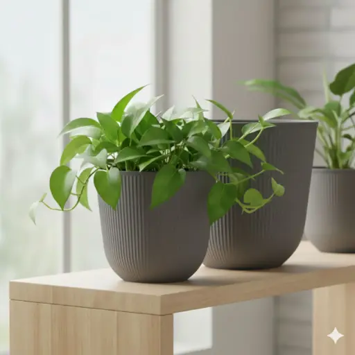 [LX001-1] 360 HOME POLYPROPYLENE FLOWER POT ROUND 25*14*22CM DARK GREY/GREY/BEIGE/OFF-WHITE