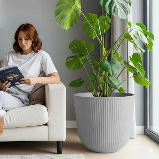 [LX001-4] 360 HOME POLYPROPYLENE FLOWER POT ROUND 55*31*48CM DARK GREY/GREY/BEIGE/OFF-WHITE