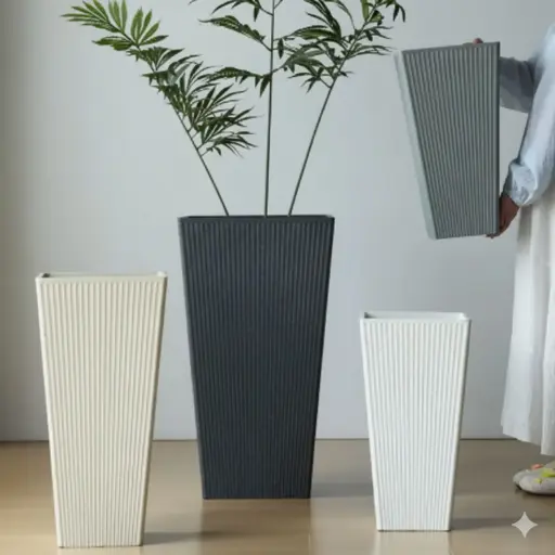 [LX006-3] 360 HOME POLYPROPYLENE FLOWER POT RECTANGULAR TALL 40.5*28*72CM DARK GREY/GREY/BEIGE/OFF-WHITE