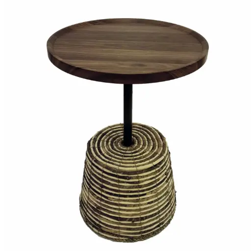 [INDBOH29] 360 HOME TABLE INDOOR 40*40*56 RATAN & WOOD ROUND TOP BROWN WICKER BASE