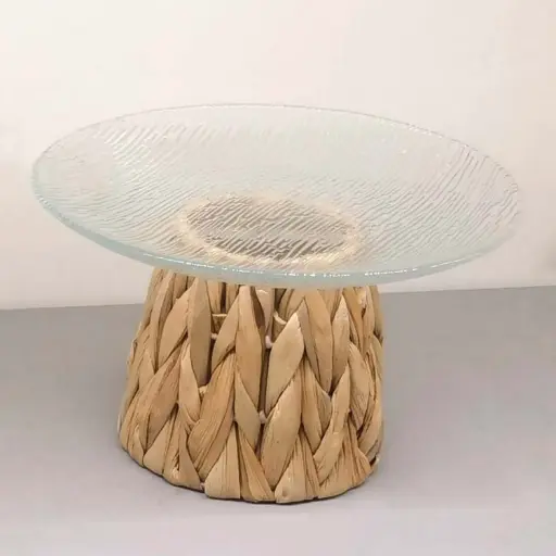 [INDBOH1] 360 HOME TABLE INDOOR ROUND 21*21*13 BAMBOO + GLASS