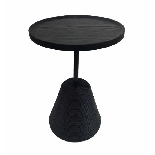 [INDBOH36] 360 HOME TABLE INDOOR 40*40*56 RATAN & WOOD ROUND TOP WICKER BASE BLACK PYRAMID