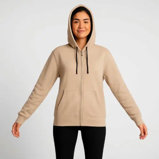 [EGLHBZ- BE] 360 COTTON, LADIES HOODY, 100% EGYPTIAN COTTON BLOSH LADIES ZIPPER HOODIES BEIGE