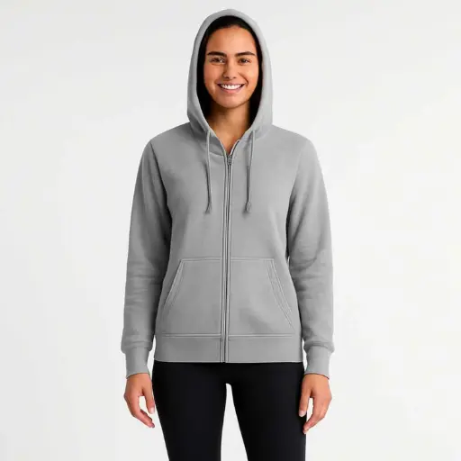 [EGLHBZ- GY] 360 COTTON, LADIES HOODY, 100% EGYPTIAN COTTON BLOSH LADIES ZIPPER HOODIES GREY