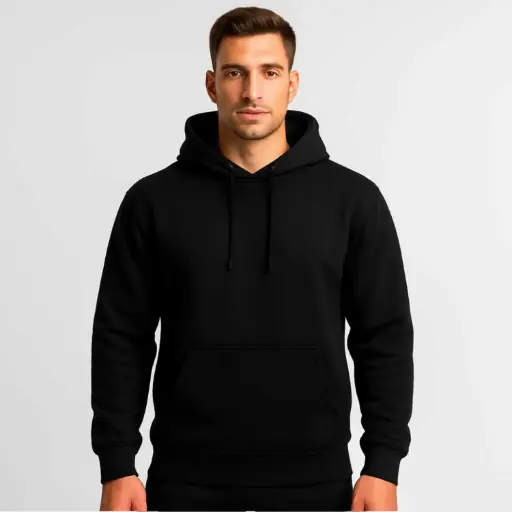 [EGMFM- B ] 360 COTTON, MEN'S HOODY, 100% EGYPTIAN COTTON MELTON FLEECE MEN HOODIE BLACK