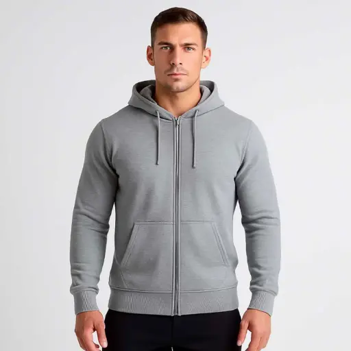 [EGMFMZ-S ] 360 COTTON, MEN'S HOODY, 100% EGYPTIAN COTTON MELTON FLEECE MEN HOODIE SILVER