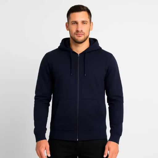 [EGMFMZ-N ] 360 COTTON, MEN'S HOODY, 100% EGYPTIAN COTTON MELTON FLEECE MEN HOODIE NAVY