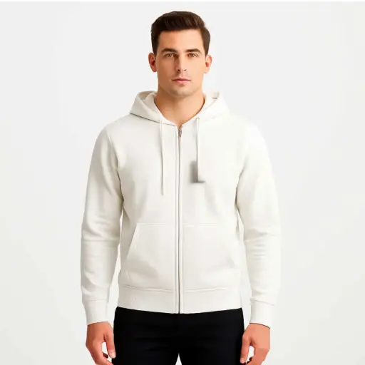 [EGMFMZ-W ] 360 COTTON, MEN'S HOODY, 100% EGYPTIAN COTTON MELTON FLEECE MEN HOODIE WHITE